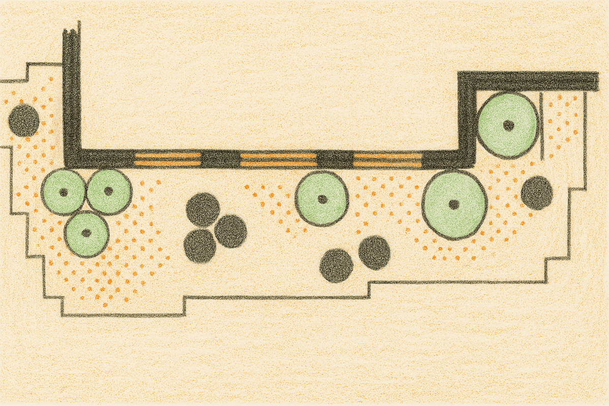 Diagram showing spring-flowering perennials placement