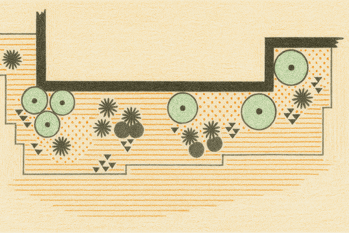 Diagram showing early summer perennials placement