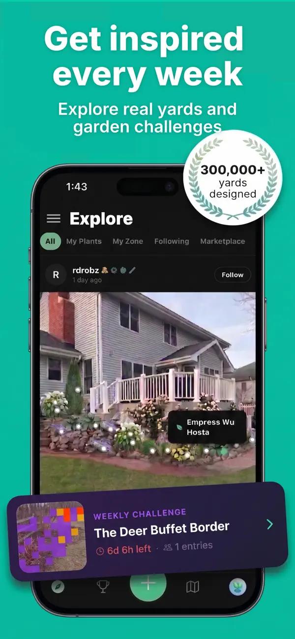 Sow community feed with real yard designs and weekly garden challenges — over 300,000 yards designed