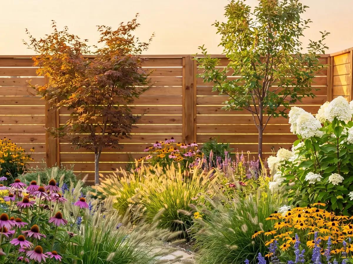 The same yard after a Sow design, planted with layered borders