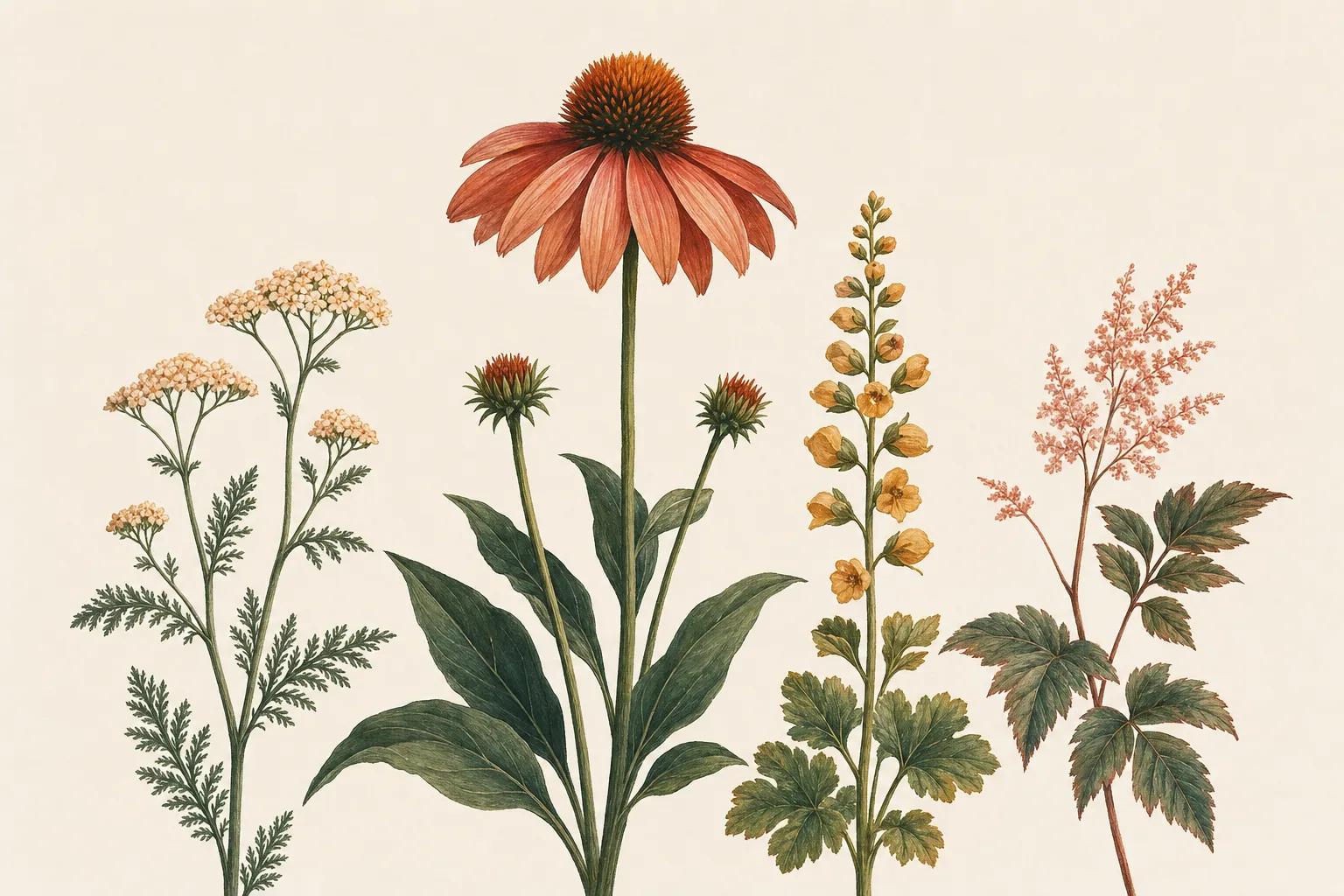 Illustration of standout perennials arranged as an editorial line-up