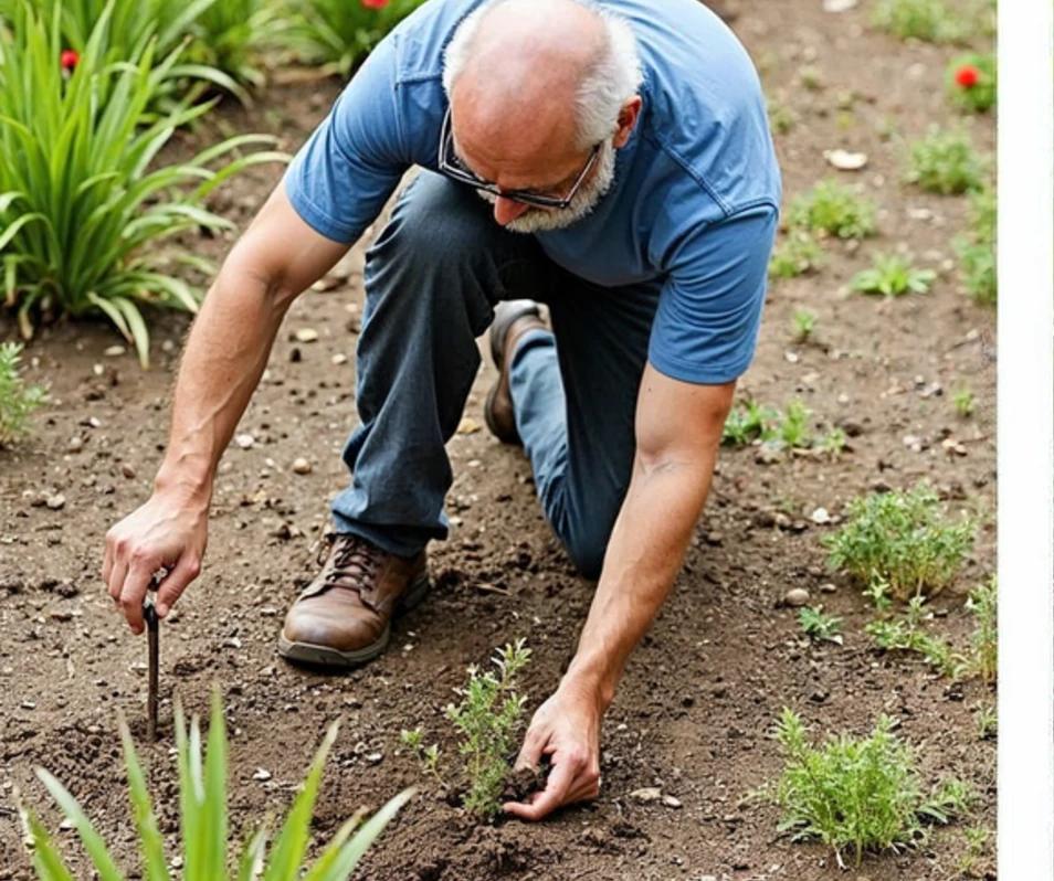 A gardener establishing young perennials in open soil