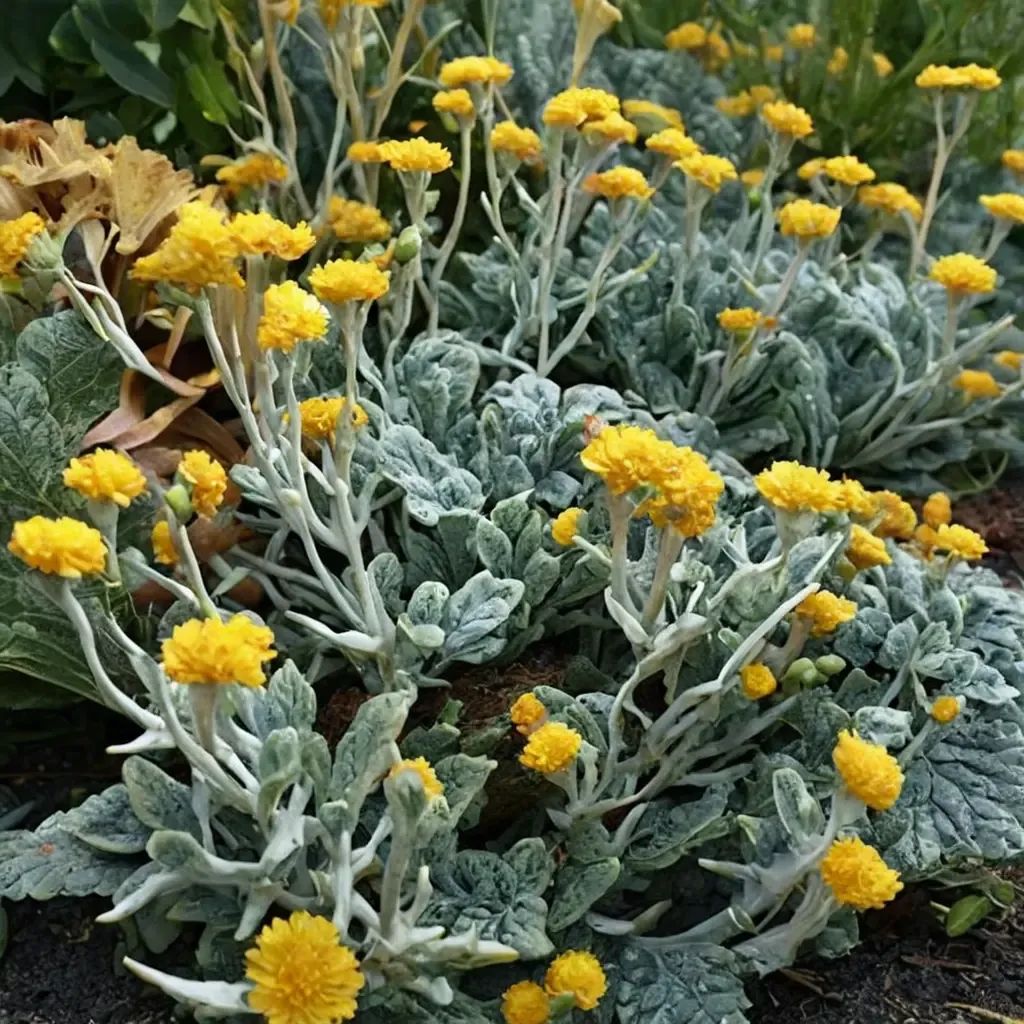 Chrysocephalum apiculatum 'Silver Sunburst'