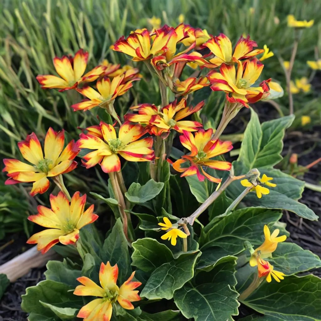 Primula vulgaris 'Oakleaf Yellow Picotee'
