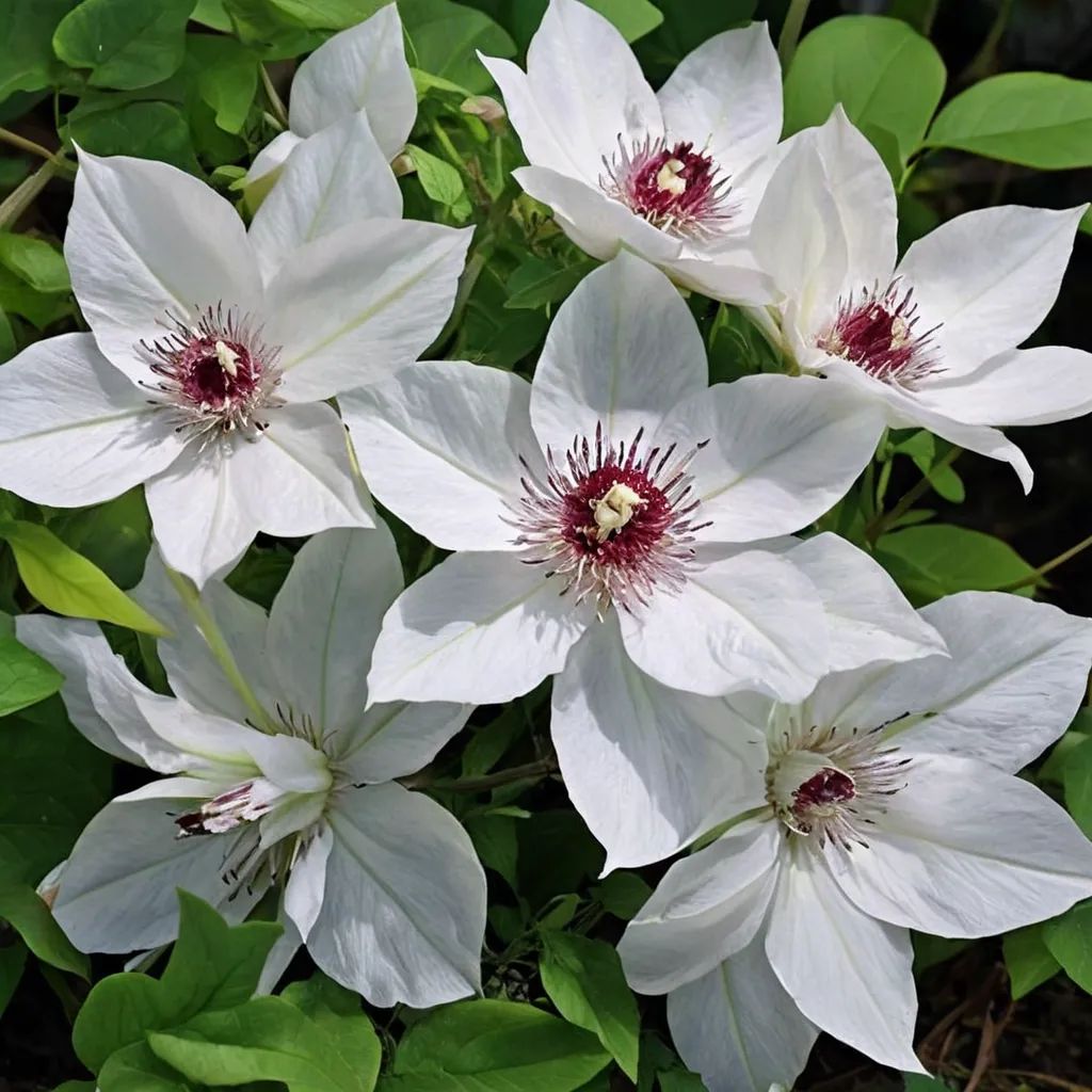 Clematis x hybrida 'Miss Bateman'