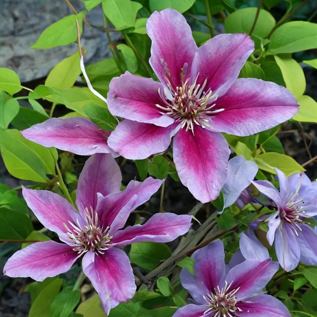 Clematis x hybrida 'Fireworks'