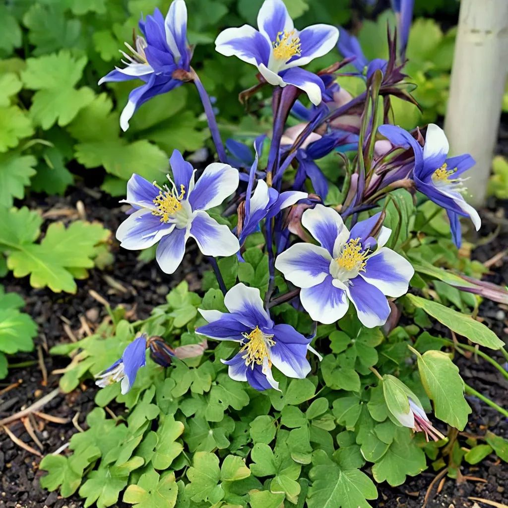 Aquilegia x hybrida 'Blue and White'