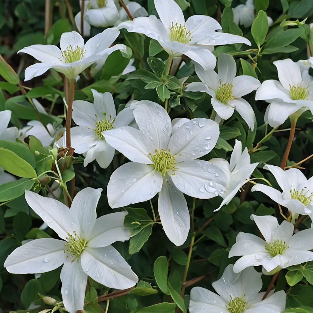 Clematis x hybrida 'Huldine'