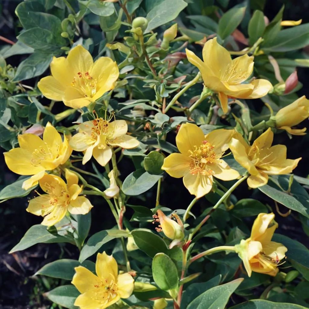Hypericum patulum 'Hidcote Variegated'